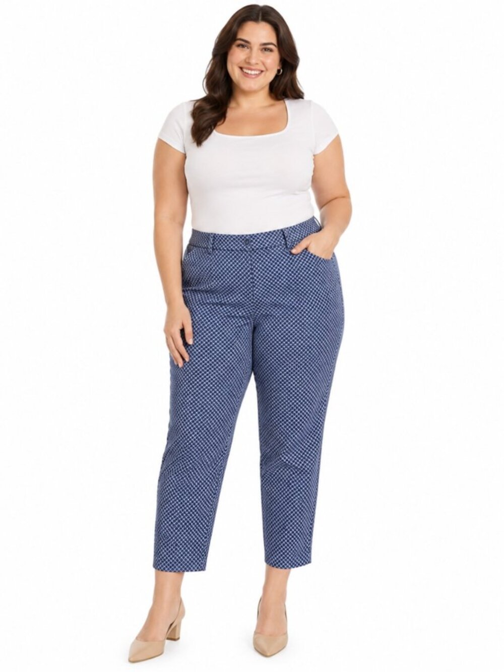 Cynthia Rowley Women’s 18W Blue White Geometric Print Cropped Pants 26” Inseam